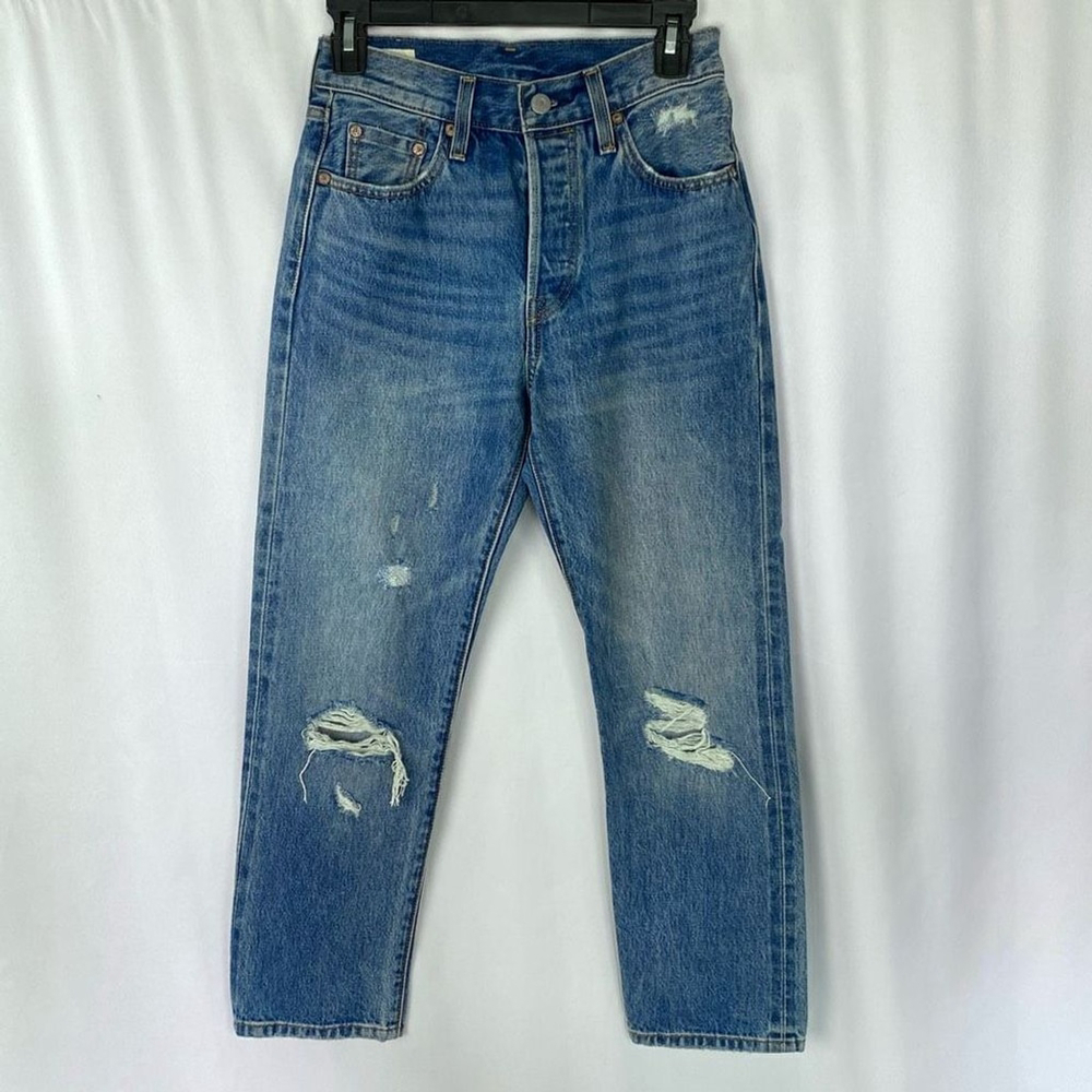 Levi's 501 Women's Original Straight Leg Blue Jeans Size W 24 X L26 Distressed C